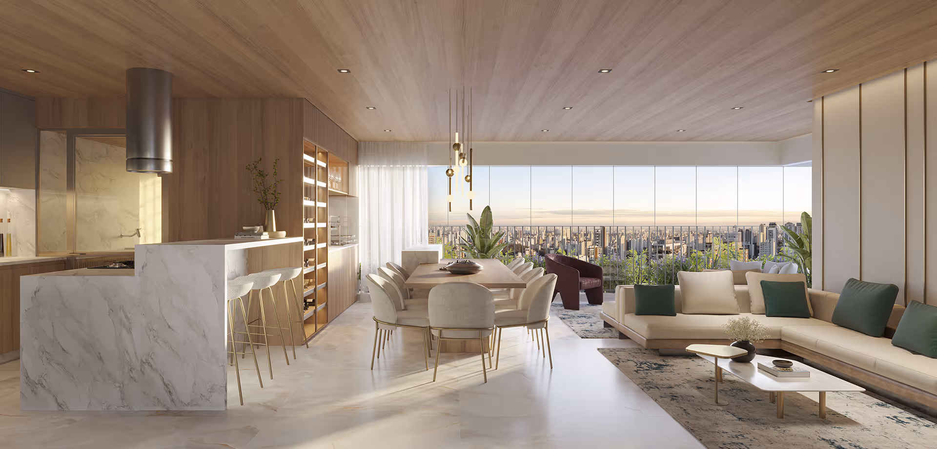 Living do apartamento de 141m²
