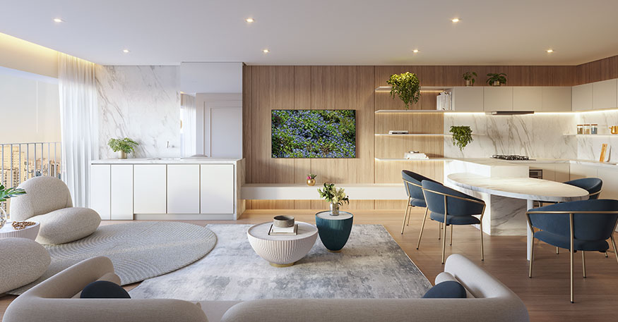 Living do apartamento de 75m²
