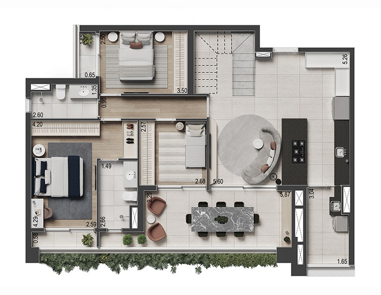 DUPLEX DE 219 M2 / 3 DORMS. (1 SUÍTE)